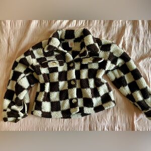 Brown & White Checkered Teddy Jacket